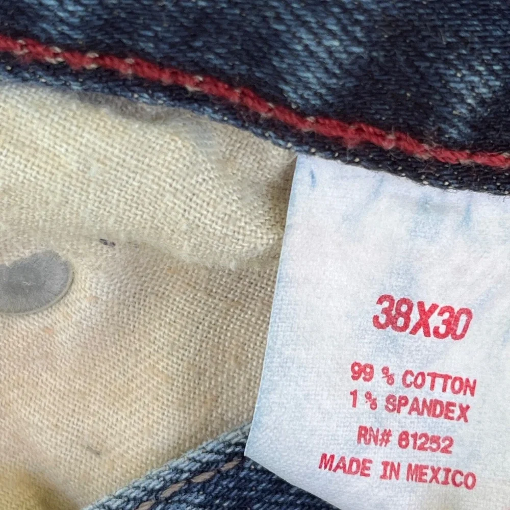 Arizona Jeans Mens 38X30 Blue Original Bootcut Mid Rise Ripped Dark Wash Denim‎